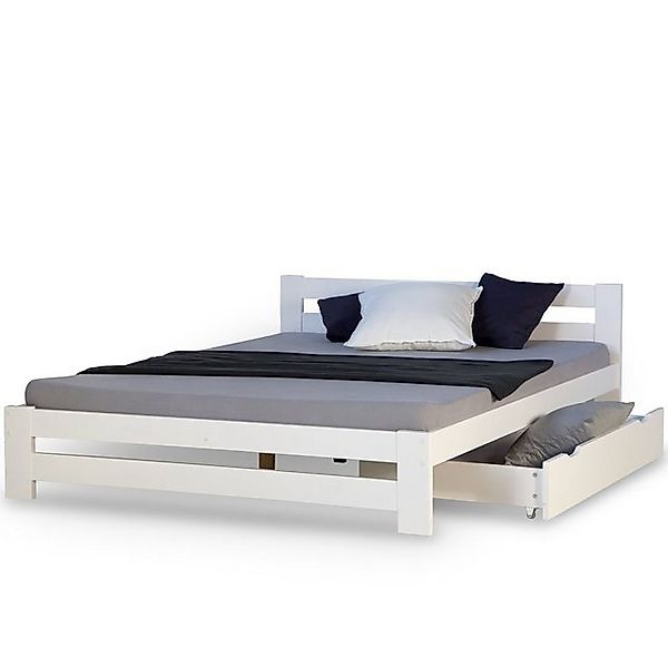Homestyle4u Holzbett 140x200 Doppelbett Weiß Kiefer Holz mit Kopfteil (Set, günstig online kaufen