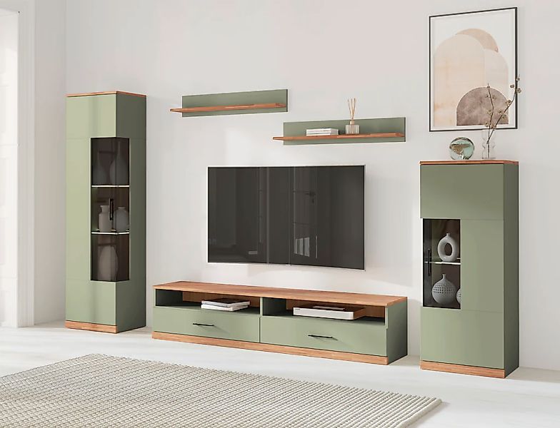 Home affaire Wohnwand "Ribe,Set-5 St.,Oberplatten Eiche massiv,viel Staurau günstig online kaufen