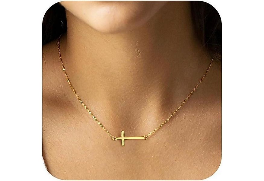 LuxusKollektion Kette und Anhänger Set Kreuz Kette Damen Gold 14K Vergoldet günstig online kaufen