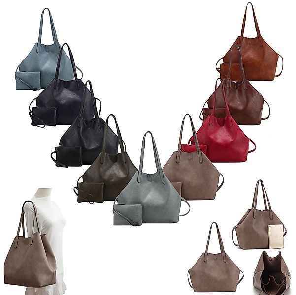 ITALYSHOP24 Schultertasche Damen Tasche SET 2in1 günstig online kaufen