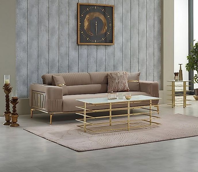 JVmoebel Sofa Luxus Dreisitzer Sofa 3 Sitzer Stoffsofa Polstersofa Beige Co günstig online kaufen