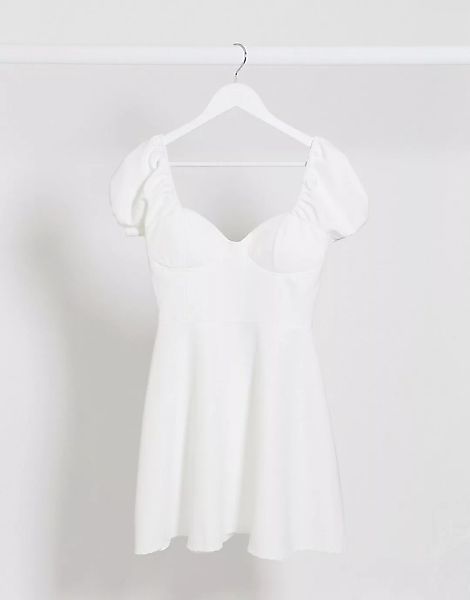 Lasula – Kleid mit Puffärmeln in Weiß günstig online kaufen