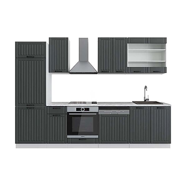 Vicco Fame-Line Küchenzeile Anthrazit Landhaus/Weiß 300 cm AP Marmor günstig online kaufen