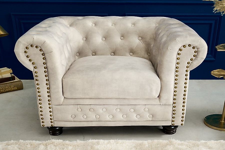 riess-ambiente Sessel CHESTERFIELD 110cm champagner/beige - Samt, mit Armle günstig online kaufen