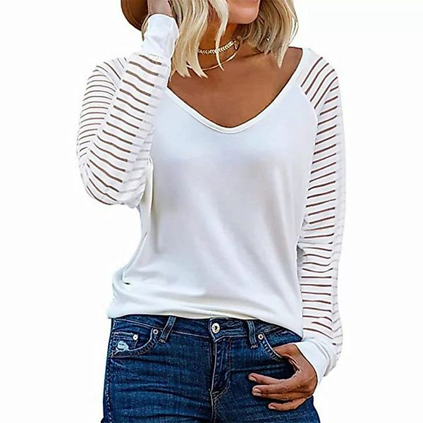 ZWY T-Shirt Damen Langarmshirt mit Streifenmuster und lässigem, weitem Schn günstig online kaufen