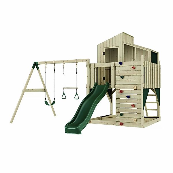 PolarPlay Spielturm Bosse Schaukel Trapezstange Kletterwand Rutsche Grün günstig online kaufen