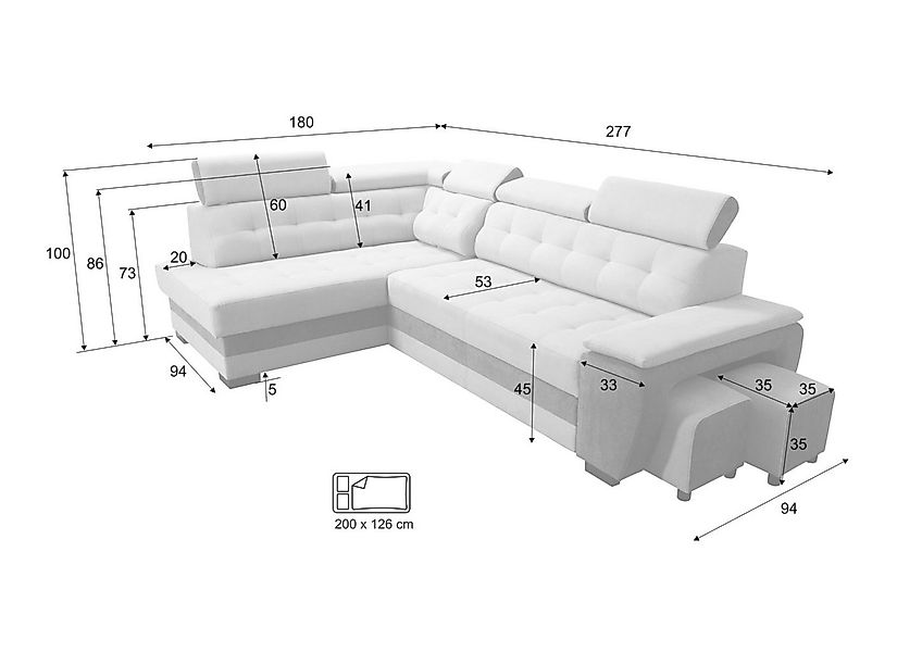 robin Ecksofa Grand Ecksofa mit Bettfunktion Kopfstützen Schlafsofa mit Bet günstig online kaufen