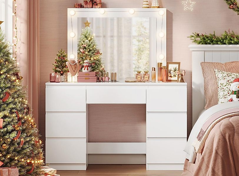 Woltu Schminktisch (1-St), mit Spiegel und LED-Beleuchtung, 7 Schubladen günstig online kaufen