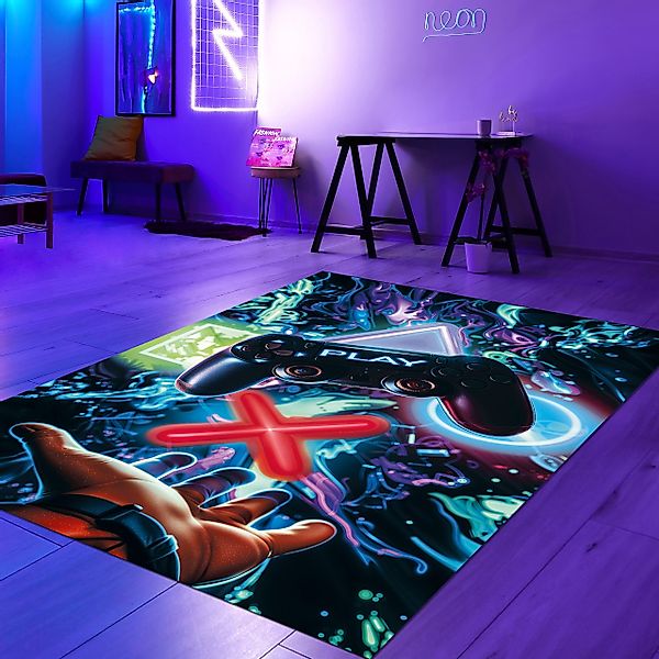 Carpetia Kinderteppich Auffälliger Gaming-Teppich mit neon-farbigen günstig online kaufen