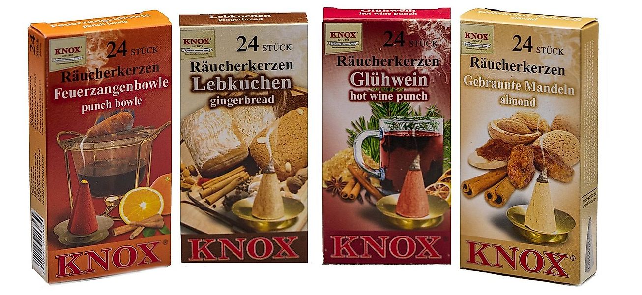 KNOX Duftkerze 4er Set Gebr. Mandel / Feuerzangenbowle / Glühwein / Lebkuch günstig online kaufen