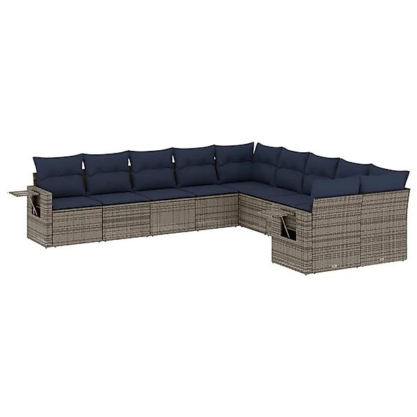vidaXL 10-Tlg Gartensofa-Set mit Kissen Grau Polyrattan 3220710 günstig online kaufen
