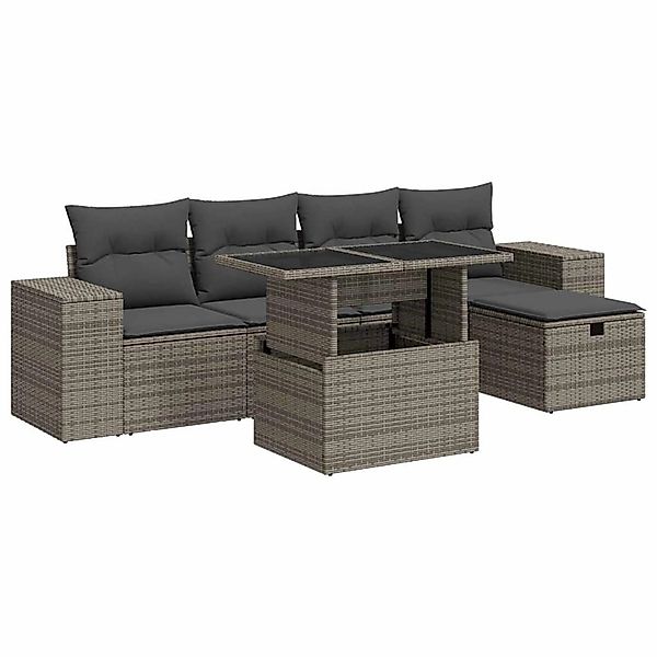 vidaXL 6-Tlg Garten-Sofagarnitur mit Kissen Grau Poly Rattan 3327930 günstig online kaufen