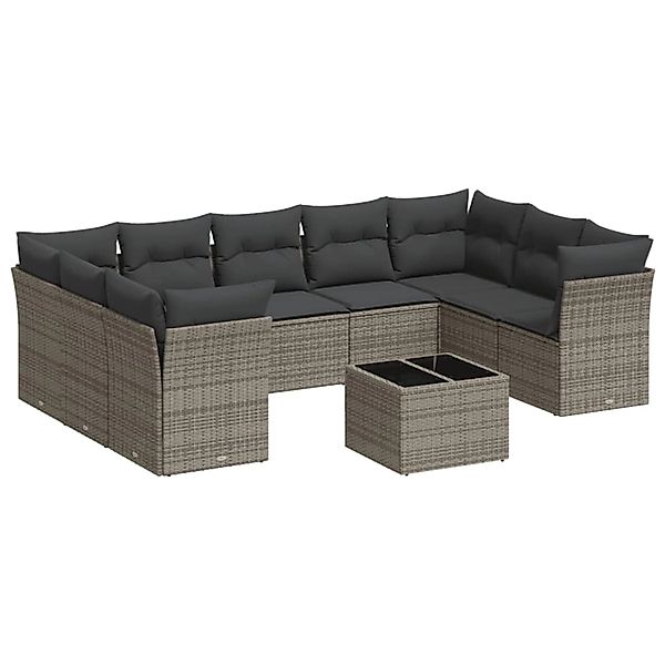 vidaXL 10-Tlg Garten-Sofagarnitur mit Kissen Grau Poly Rattan 3218140 günstig online kaufen