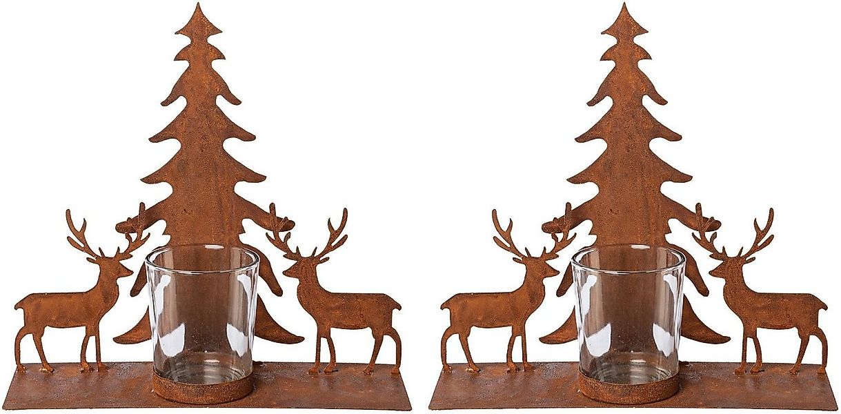 Creativ deco Teelichthalter Weihnachtsdeko (2 St), Oberfläche in Rost-Optik günstig online kaufen