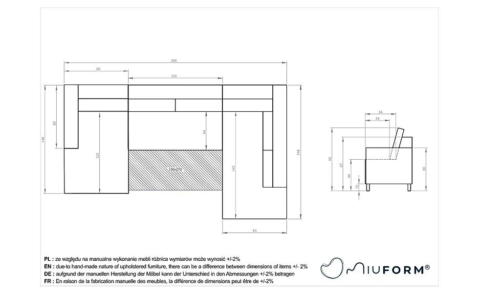 Miuform Wohnlandschaften mit Funktion   ¦ beige ¦ Maße (cm): B: 300 H: 90 P günstig online kaufen