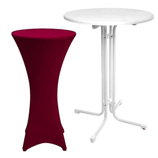 Beautissu Sylt Stehtisch Ø 80cm Weiß mit Stella Stehtischhusse Ø 80cm Borde günstig online kaufen