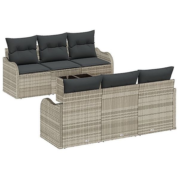 vidaXL Loungesofa 7-teiliges Garten-Sofa-Set mit Kissen Hellgrau Poly-Ratta günstig online kaufen