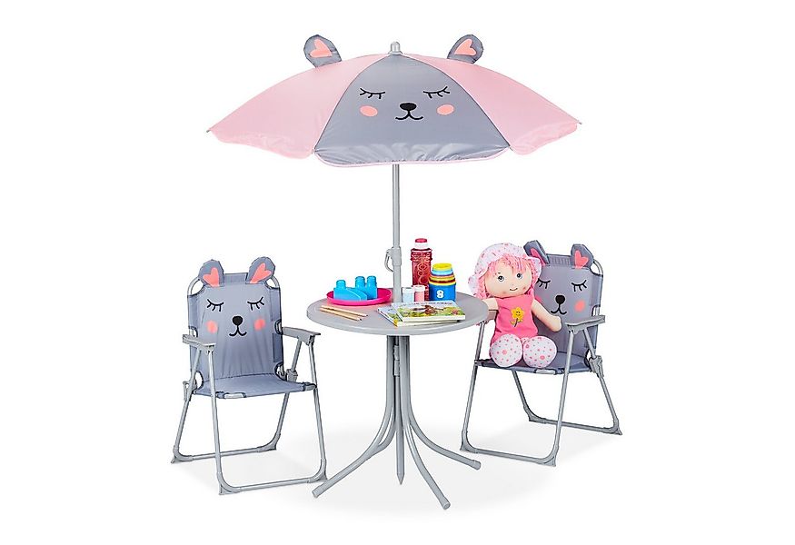 relaxdays Garten-Kindersitzgruppe Camping Kindersitzgruppe mit Schirm, Maus günstig online kaufen