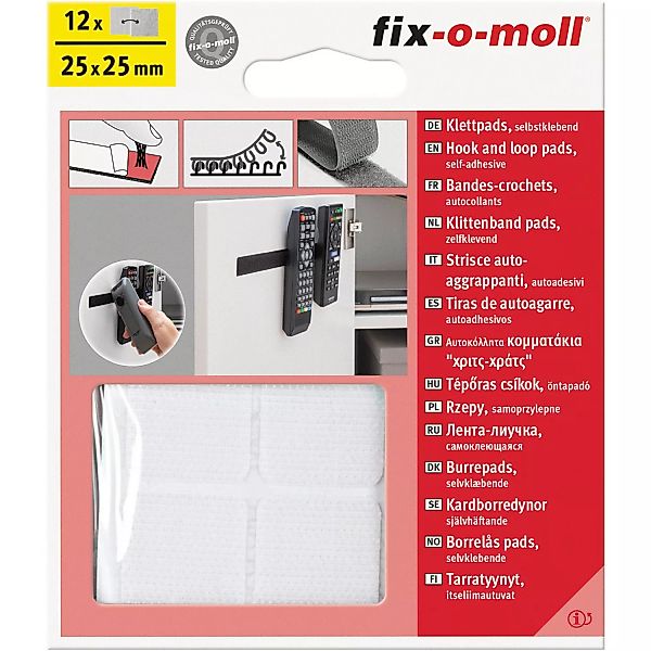Fix-o-moll Klettpads selbstklebend 12 Sets Weiß 25 mm x 25mm günstig online kaufen