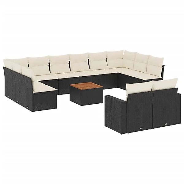 vidaXL 13-Tlg Garten-Sofagarnitur mit Kissen Schwarz Poly Rattan 3224355 günstig online kaufen