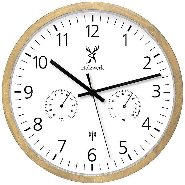 Holzwerk Funkwanduhr Hygrometer & Thermometer Holz günstig online kaufen
