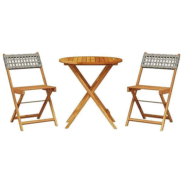 vidaXL 3-tlg Bistro-Set Grau Poly Rattan und Massivholz Modell 1 günstig online kaufen