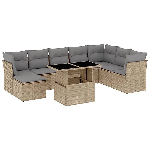 vidaXL 9-Tlg Garten-Sofagarnitur mit Kissen Beige Poly Rattan 3266789 günstig online kaufen