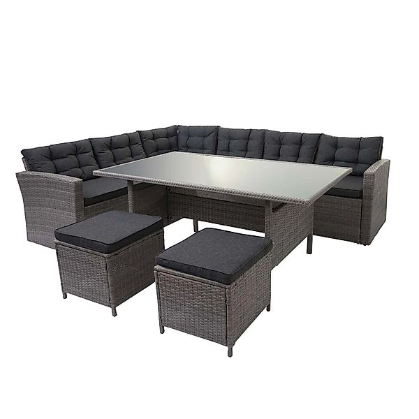 MCW Poly-Rattan-Garnitur A29 Grau Kissen Grau mit 2x Hocker günstig online kaufen
