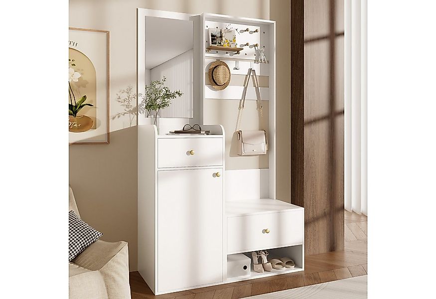 Merax Garderoben-Set Garderobenschrank Kompaktgarderobe mit Spiegel, (1-St. günstig online kaufen