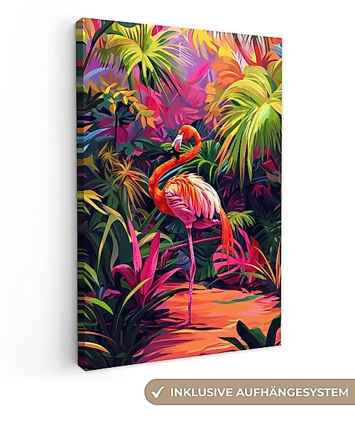 OneMillionCanvasses® Leinwandbild Flamingo - Tropisch - Tier - Blätter, Fot günstig online kaufen
