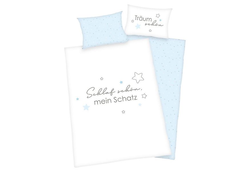 Herding Babybettwäsche KLEINER SCHATZ, 100 x 135 cm, Blau, Weiß, Renforcé, günstig online kaufen