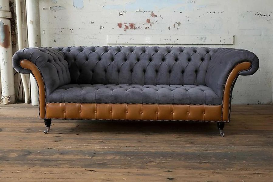 Xlmoebel Sofa Neues Polstermöbel aus Leder und Stoff in Chesterfield-Stil, günstig online kaufen