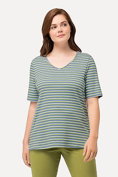 Ulla Popken T-Shirt T-Shirt Rippjersey V-Ausschnitt günstig online kaufen