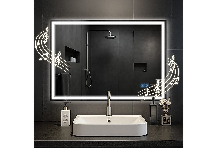 CLP Wandspiegel Jaffrey, Bluetooth-Lautsprecher, Anti-Fog, LED-Licht, IP44 günstig online kaufen