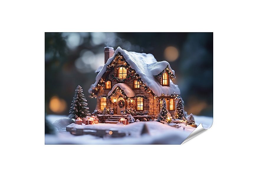 islandburner Poster Märchenhaftes Schneebedecktes Weihnachtshaus günstig online kaufen