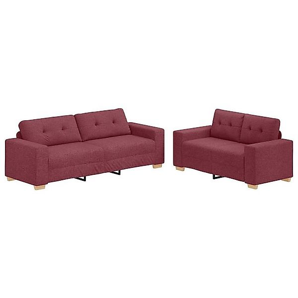 vidaXL Sofa 2-teiliges Sofa Set mit Kissen Weinroter Stoff, 2 Teile günstig online kaufen