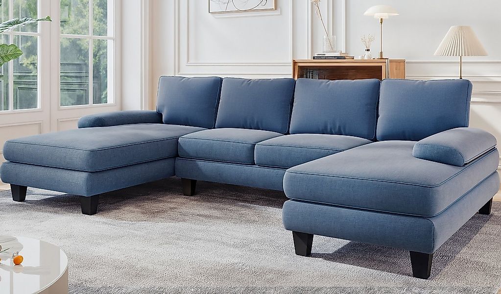 HOMALL Ecksofa Ecksofa mit Abnehmbarer Sofabezug, U-Shape Sofa mit 4 Kissen günstig online kaufen