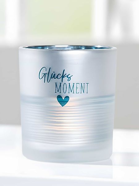 GILDE Teelichthalter Glas Windlicht Glücks Moment günstig online kaufen