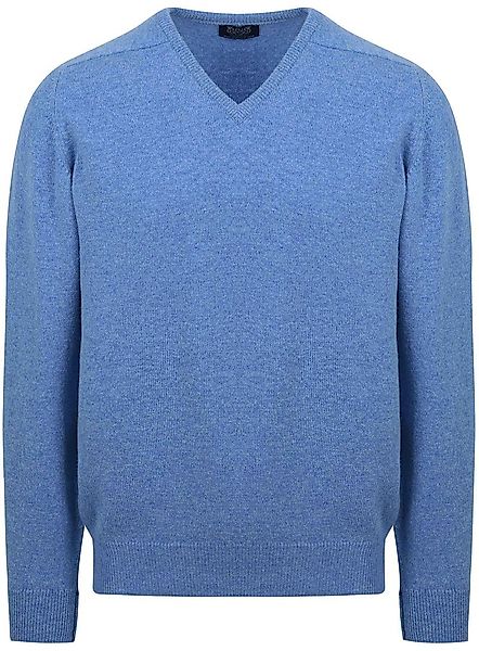 William Lockie V-Ausschnitt Pullover Lammwolle Jeans Melange - Größe L günstig online kaufen