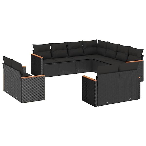 vidaXL 11-Tlg Garten-Sofagarnitur mit Kissen Schwarz Poly Rattan 3226496 günstig online kaufen