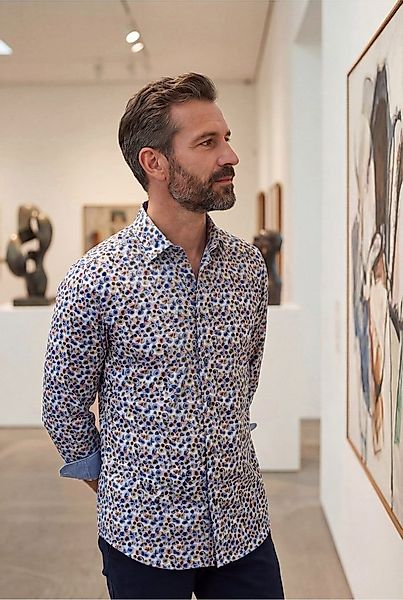 Haupt Langarmhemd Modern Fit Langarm Baumwoll-Leinen Herrenhemd Allover-Pri günstig online kaufen