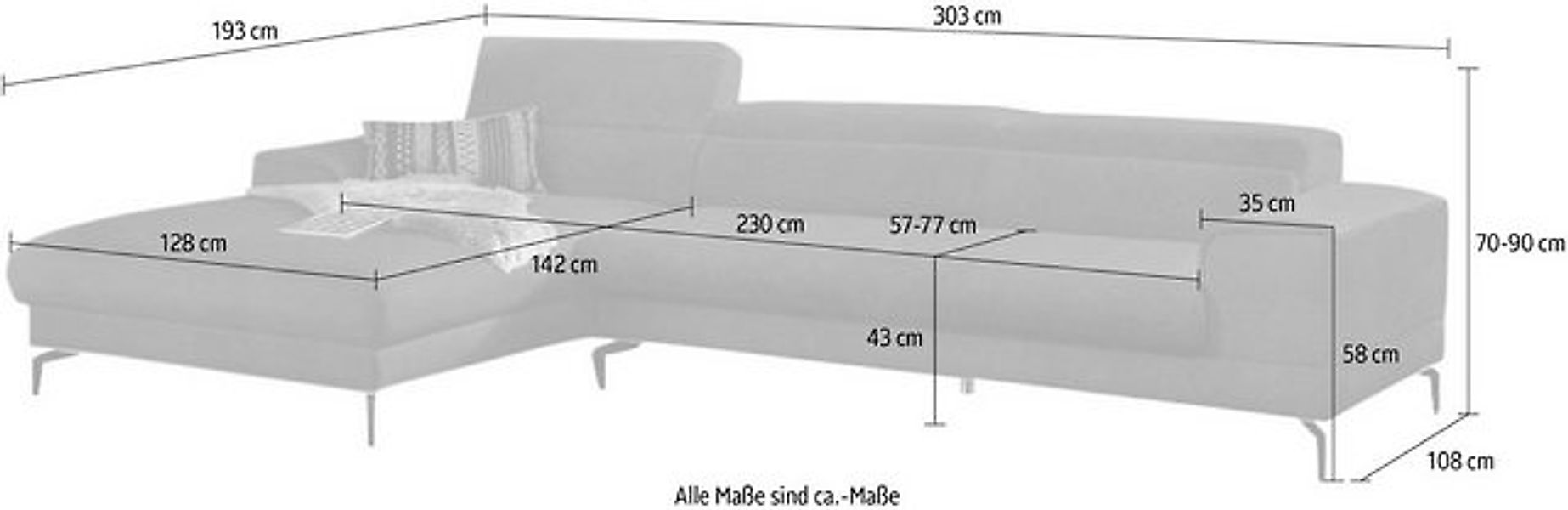 W.SCHILLIG Ecksofa "piedroo, Designsofa mit tollem Sitzkomfort, L-Form", Ko günstig online kaufen