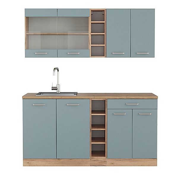 Vicco Küchenzeile R-Line, Blau-Grau/Goldkraft Eiche, 160 günstig online kaufen