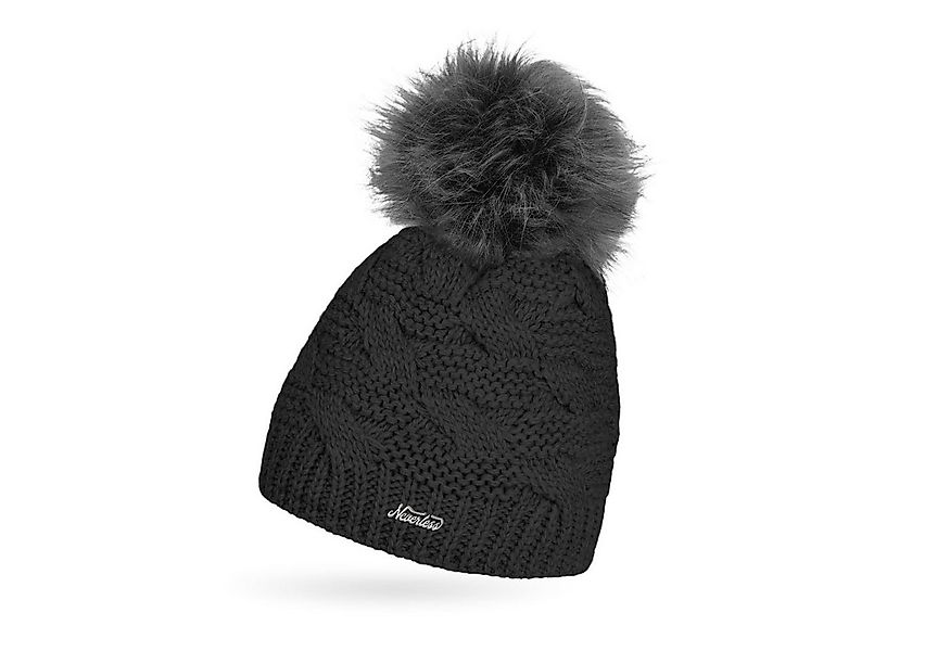 Neverless Bommelmütze Damen Strick-Mütze Winter Grobstrick Gefüttert Fleece günstig online kaufen