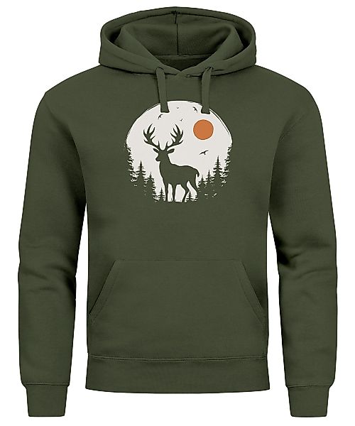 Neverless Hoodie Hoodie Herren Aufdruck Hirsch günstig online kaufen