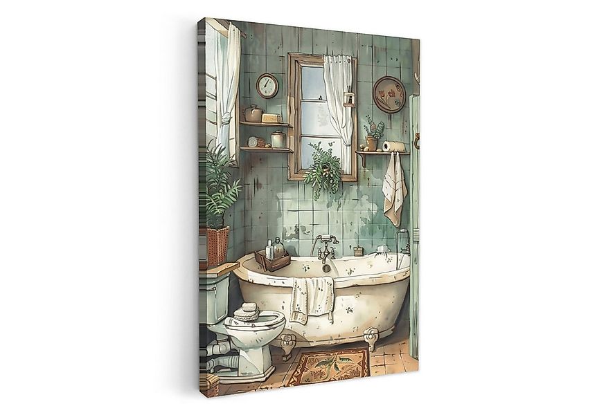 OneMillionCanvasses® Leinwandbild Vintage - Badewanne - Badezimmer - Illust günstig online kaufen