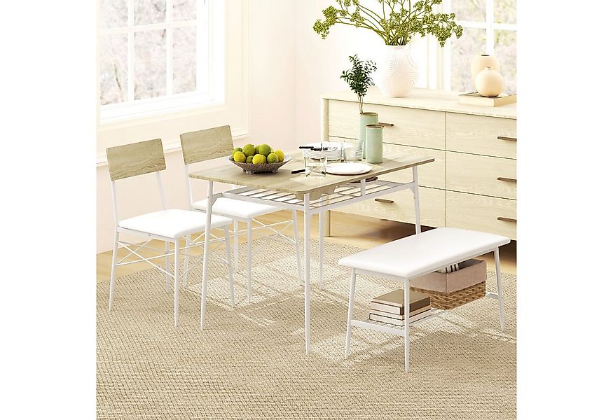 HOMCOM Essgruppe Esstisch mit 2 Stühlen, Bank, (Esszimmergruppe, 4-tlg., Kü günstig online kaufen