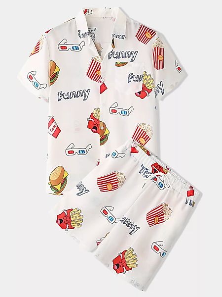 Men Funny Drucken Sie Hamburger Loungewear Sets Zweiteiliges Revershalsband günstig online kaufen