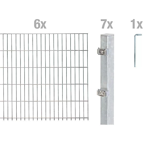 Metallzaun Grund-Set Doppelstabmatte feuerverzinkt 6 x 2 m x 1,4 m günstig online kaufen