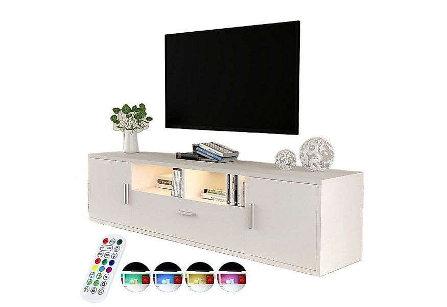 WILGOON TV-Schrank Fernsehkommode, Hochglanz TV Schrank, mit 16 Farben LED günstig online kaufen